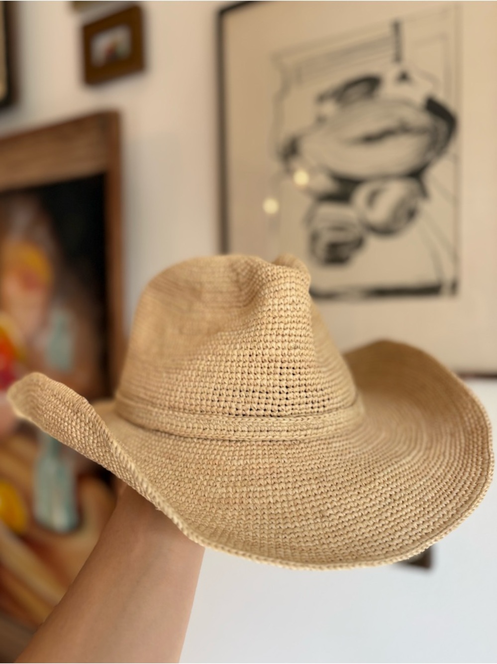 Janessa Leone Sacha packable raffia cowboy/fedora hat Medium